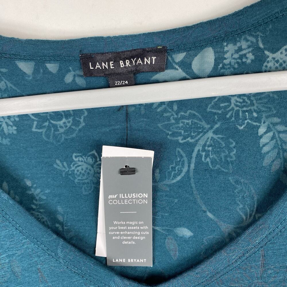 Lane Bryant Top 22 24 T-Shirt Tee Green Emerald 3/4 Sleeve V-Neck Burnout - Picture 7 of 9
